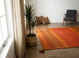 Orange Kilim Rug, Handwoven Diamond Flatweave Cotton Rug