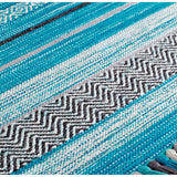 Teal blue kilim rug in natural light