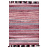 Close-up of the pink stripe pattern and pom-pom tassels