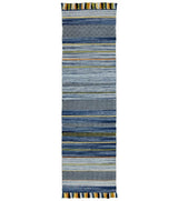 Blue kilim rug corner detail showing stripe pattern