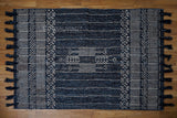 Denim blue kilim rug in a living room setting