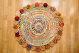 Round jute rug full flat lay top view