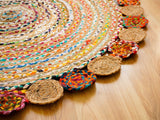 Close-up of jute cotton blend texture on round rug