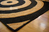 Black ring jute rug full size overhead view