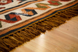 Southwestern Aztec kilim rug reverse side detail