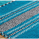Teal blue kilim rug pile close-up texture
