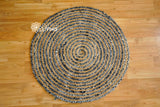 Denim rag rug corner view showing texture