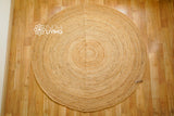 Round jute mat texture close-up