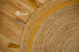 Yellow jute mat texture close-up
