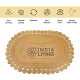 Overhead view of oval jute rug shape