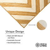White jute rug corner detail showing braided edge finish