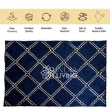 Navy jute rug corner and edge detail