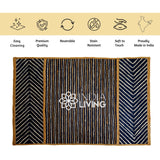 Blue jute rug in bedroom setting