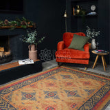 Navajo kilim rug styled in a living room