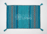Teal blue kilim rug diamond pattern view