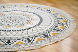 Boho round mat styled in a meditation corner