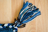 Blue kilim runner texture close-up in natural light