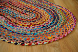 Chindi rag rug corner detail showing colour variation