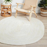 White oval jute rug flat lay full view