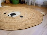 Teddy bear jute round rug flat view showing bear face design