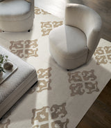 Premium white wool kilim rug flat view showing abstract pattern