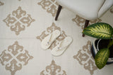 White wool kilim rug styled in a modern living room