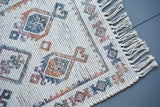 Ivory boho rug corner detail showing edge finishing