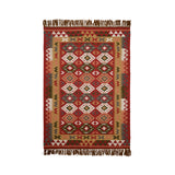 Red traditional kilim rug weave close-up