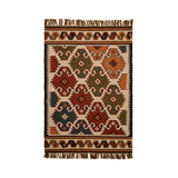 Southwestern Aztec kilim rug styled in a living room
