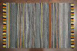 Overhead view of grey striped cotton rug