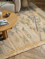 Sage green jute rug, flat lay view