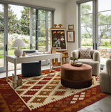 Southwestern kilim rug styled in a bohemian living room
