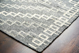 Wide shot of grey abstract rug on floor