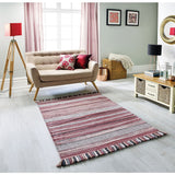 Pink multi striped cotton dhurrie rug flat view
