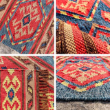 Red Afghan style kilim rug full pattern overhead view