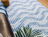 Blue kilim rug size scale reference
