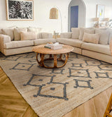 Tribal jute area rug full room lifestyle view