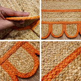 Orange jute rug corner detail showing weave