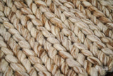Beige brown wool rug full view from above