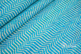 Aqua blue chevron texture wool rug, flat lay view