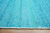 Top-down view of aqua blue chevron geometric rug