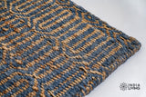 Bluish grey abstract geometric handwoven rug, full flat view