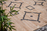 Close-up of jute rug flatweave pile and lattice pattern