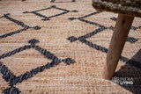 Tribal jute rug styled in a living room setting