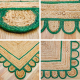 Hand braided green rug shown in an entryway setting