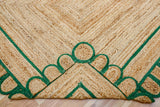 Green scallop jute runner styled in a hallway