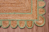 Overhead view of pistachio green jute runner on wood flooring