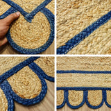 Navy blue scallop jute rug full room lifestyle view