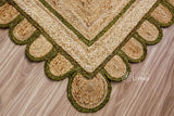 Olive green scallop jute rug full room lifestyle view