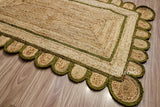 Hand braided olive green rug shown in an entryway setting